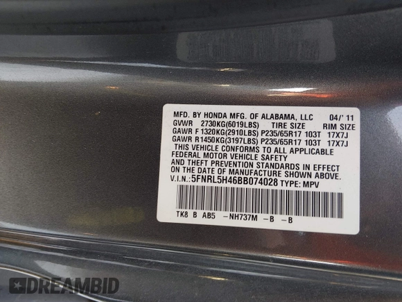 ✅ 2011 Honda Odyssey EX • VIN: 5FNRL5H46BB074028 • Lot: 44273736. Wystawiony na IAAI z przebiegiem 181 308 mil. Bezpłatny archiwum sprzedaży aukcyjnych z USA i szczegółowy raport historii pojazdu na DreamBid. Zdjęcie 9.