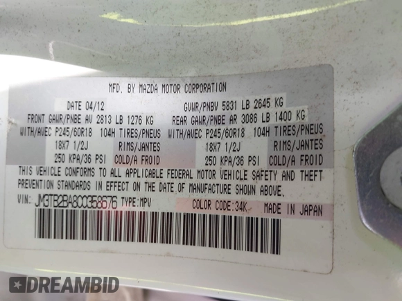 ✅ 2012 Mazda CX-9 Sport • VIN: JM3TB2BA8C0358676 • Лот: 42531892. Опубліковано раніше на IAAI з пробігом 141 843 миль. Безкоштовний доступ до архіву аукціонних продажів зі США та докладний звіт про історію автомобіля на DreamBid. Зображення 9.