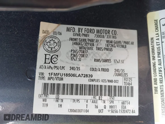 ✅ 2006 Ford Expedition Eddie Bauer • VIN: 1FMFU18506LA72839 • Лот: 43766916. Опубліковано раніше на IAAI з пробігом 208 145 миль. Безкоштовний доступ до архіву аукціонних продажів зі США та докладний звіт про історію автомобіля на DreamBid. Зображення 9.