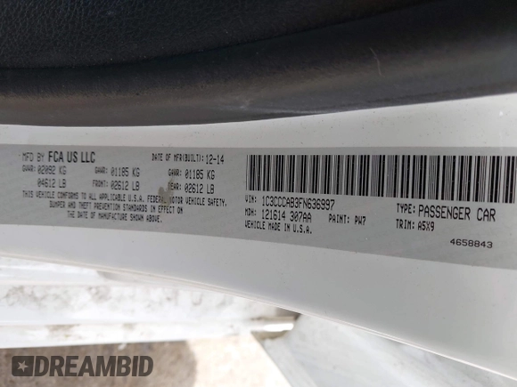 ✅ 2015 Chrysler 200 Limited • VIN: 1C3CCCAB3FN636997 • Лот: 44818732. Опубликован ранее на IAAI с пробегом 154 588 миль. Бесплатный доступ к архиву аукционных продаж из США и подробный отчёт об истории автомобиля на DreamBid. Изображение 9.