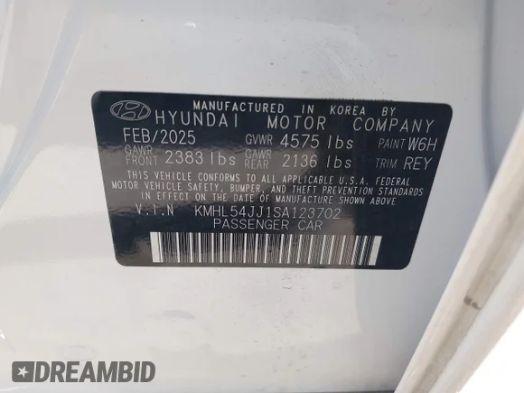 ✅ 2025 Hyundai Sonata Limited • VIN: KMHL54JJ1SA123702 • Lot: 43919085. Wystawiony na IAAI z przebiegiem 5 727 mil. Bezpłatny archiwum sprzedaży aukcyjnych z USA i szczegółowy raport historii pojazdu na DreamBid. Zdjęcie 9.