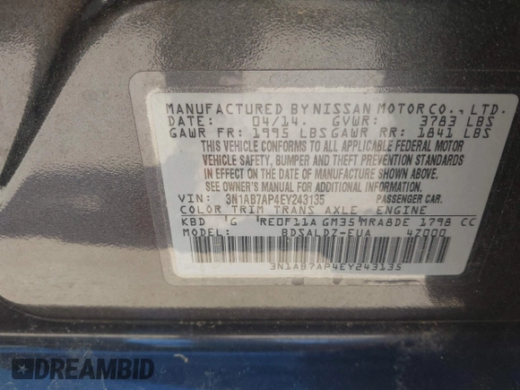 ✅ 2014 Nissan Sentra SV • VIN: 3N1AB7AP4EY243135 • Lot: 44713244. Wystawiony na IAAI z przebiegiem Nie podano. Bezpłatny archiwum sprzedaży aukcyjnych z USA i szczegółowy raport historii pojazdu na DreamBid. Zdjęcie 9.