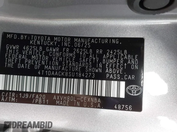 ✅ 2025 Toyota Camry SE • VIN: 4T1DAACK8SU184273 • Lot: 43856605. Wystawiony na IAAI z przebiegiem 1 332 mil. Bezpłatny archiwum sprzedaży aukcyjnych z USA i szczegółowy raport historii pojazdu na DreamBid. Zdjęcie 9.