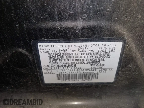 ✅ 2019 Nissan Versa SV • VIN: 3N1CN7AP3KL867338 • Lot: 44175827. Wystawiony na IAAI z przebiegiem 51 839 mil. Bezpłatny archiwum sprzedaży aukcyjnych z USA i szczegółowy raport historii pojazdu na DreamBid. Zdjęcie 9.
