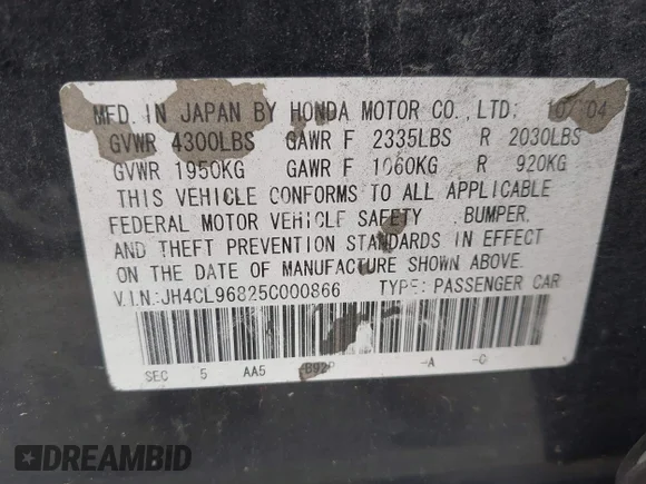 ✅ 2005 Acura TSX • VIN: JH4CL96825C000866 • Лот: 42505348. Опубликован ранее на IAAI с пробегом 160 956 миль. Бесплатный доступ к архиву аукционных продаж из США и подробный отчёт об истории автомобиля на DreamBid. Изображение 9.