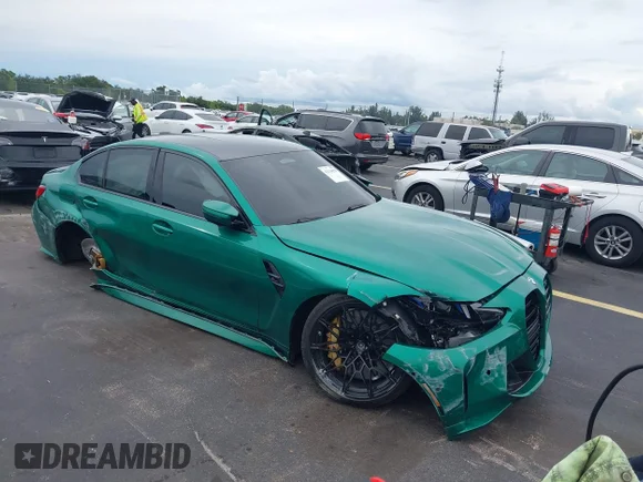 ✅ 2025 BMW M3 Competition xDrive • VIN: WBS33HJ02SFU14634 • Лот: 43134078. Опубликован ранее на IAAI с пробегом 8 338 миль. Бесплатный доступ к архиву аукционных продаж из США и подробный отчёт об истории автомобиля на DreamBid. Изображение 1.