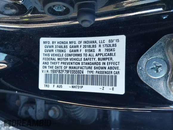 ✅ 2015 Honda Civic SE • VIN: 19XFB2F79FE055924 • Лот: 43976445. Опубліковано раніше на IAAI з пробігом 96 965 миль. Безкоштовний доступ до архіву аукціонних продажів зі США та докладний звіт про історію автомобіля на DreamBid. Зображення 9.