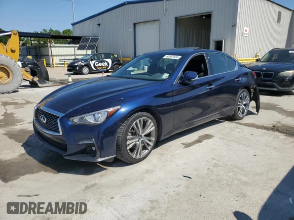 ✅ 2021 Infiniti Q50 Signature Edition • VIN: JN1EV7CP0MM705150 • Лот: 46897655. Опубліковано раніше на Copart з пробігом 23 688 миль. Безкоштовний доступ до архіву аукціонних продажів зі США та докладний звіт про історію автомобіля на DreamBid. Зображення 1.
