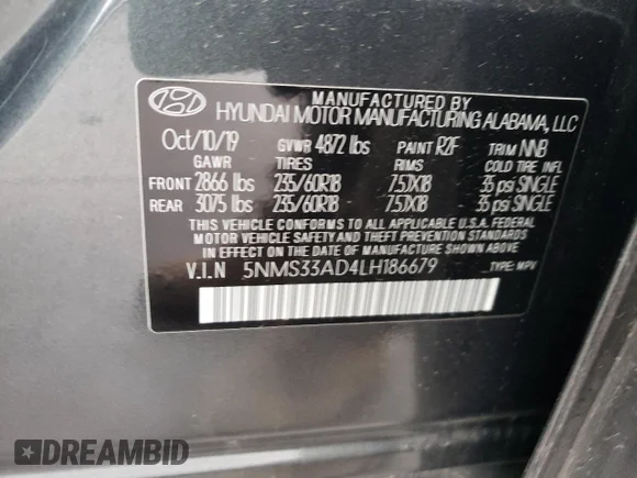 ✅ 2020 Hyundai Santa Fe SEL • VIN: 5NMS33AD4LH186679 • Lot: 39589543. Wystawiony na Copart z przebiegiem 16 092 mil. Bezpłatny archiwum sprzedaży aukcyjnych z USA i szczegółowy raport historii pojazdu na DreamBid. Zdjęcie 14.