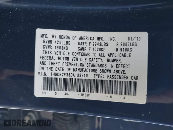 ✅ 2013 Honda Accord LX • VIN: 1HGCR2F36DA109810 • Lot: 44492226. Wystawiony na IAAI z przebiegiem 120 715 mil. Bezpłatny archiwum sprzedaży aukcyjnych z USA i szczegółowy raport historii pojazdu na DreamBid. Zdjęcie 9.