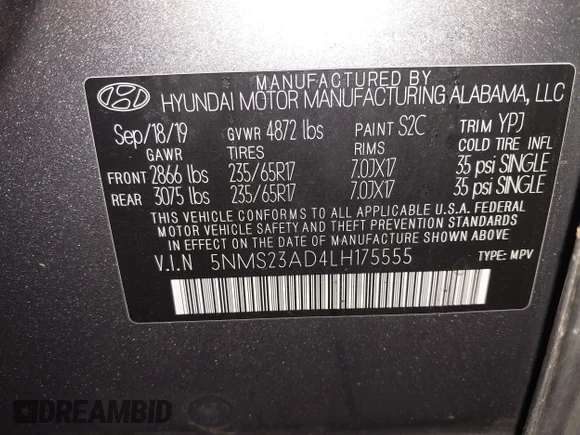 ✅ 2020 Hyundai Santa Fe SE • VIN: 5NMS23AD4LH175555 • Лот: 45218782. Опубликован ранее на IAAI с пробегом 139 932 миль. Бесплатный доступ к архиву аукционных продаж из США и подробный отчёт об истории автомобиля на DreamBid. Изображение 9.