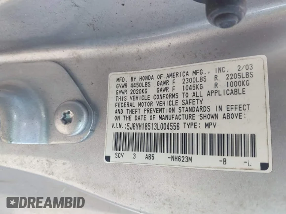 ✅ 2003 Honda Element EX • VIN: 5J6YH18513L004556 • Lot: 45187400. Listed on IAAI with 220,974 mi. Free auction sales archive from the USA and detailed vehicle history report at DreamBid. Image 9.