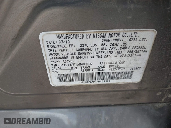 ✅ 2010 Infiniti G37 Journey • VIN: JN1CV6AP1AM409389 • Lot: 42990006. Wystawiony na IAAI z przebiegiem 259 178 mil. Bezpłatny archiwum sprzedaży aukcyjnych z USA i szczegółowy raport historii pojazdu na DreamBid. Zdjęcie 9.