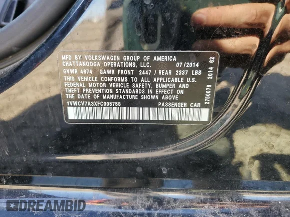 ✅ 2015 Volkswagen Passat SEL Premium • VIN: 1VWCV7A3XFC005758 • Lot: 43569313. Wystawiony na Copart z przebiegiem 99 491 mil. Bezpłatny archiwum sprzedaży aukcyjnych z USA i szczegółowy raport historii pojazdu na DreamBid. Zdjęcie 12.