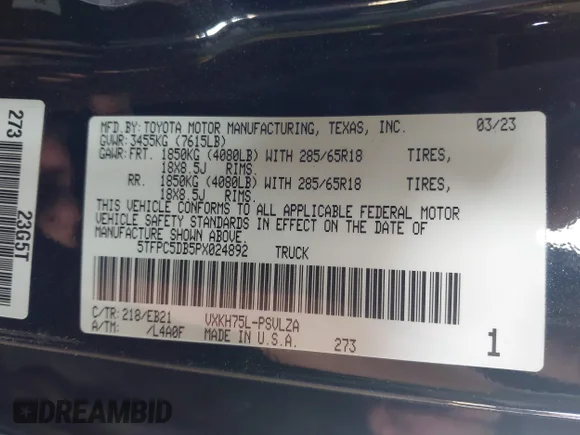 ✅ 2023 Toyota Tundra TRD Pro Hybrid • VIN: 5TFPC5DB5PX024892 • Лот: 44927568. Опубліковано раніше на IAAI з пробігом 36 682 миль. Безкоштовний доступ до архіву аукціонних продажів зі США та докладний звіт про історію автомобіля на DreamBid. Зображення 9.
