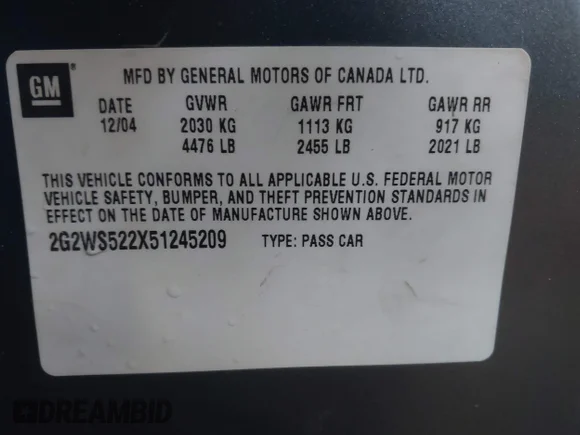 ✅ 2005 Pontiac Grand Prix GT • VIN: 2G2WS522X51245209 • Лот: 44316842. Опубліковано раніше на IAAI з пробігом 204 721 миль. Безкоштовний доступ до архіву аукціонних продажів зі США та докладний звіт про історію автомобіля на DreamBid. Зображення 9.
