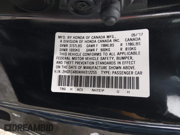 ✅ 2017 Honda Civic LX-P • VIN: 2HGFC4B04HH312255 • Lot: 43999088. Wystawiony na IAAI z przebiegiem 136 399 mil. Bezpłatny archiwum sprzedaży aukcyjnych z USA i szczegółowy raport historii pojazdu na DreamBid. Zdjęcie 9.
