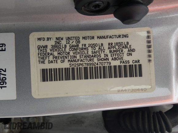 ✅ 2009 Pontiac Vibe 1SA • VIN: 5Y2SP67899Z470779 • Lot: 44963814. Wystawiony na IAAI z przebiegiem 192 909 mil. Bezpłatny archiwum sprzedaży aukcyjnych z USA i szczegółowy raport historii pojazdu na DreamBid. Zdjęcie 9.