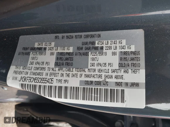 ✅ 2025 Mazda CX-5 S Carbon Edition • VIN: JM3KFBCM6S0655405 • Lot: 43962710. Listed on IAAI with 13,817 mi. Free auction sales archive from the USA and detailed vehicle history report at DreamBid. Image 9.