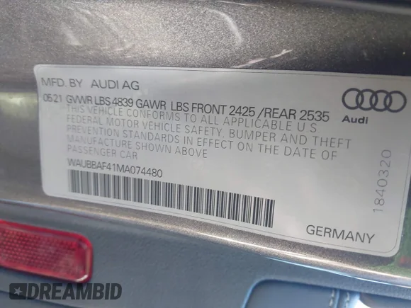✅ 2021 Audi A4 Premium Plus • VIN: WAUBBAF41MA074480 • Лот: 43716179. Опубліковано раніше на IAAI з пробігом 23 357 миль. Безкоштовний доступ до архіву аукціонних продажів зі США та докладний звіт про історію автомобіля на DreamBid. Зображення 9.