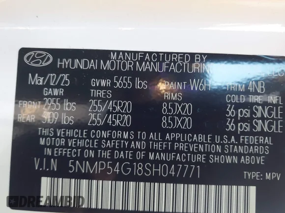✅ 2025 Hyundai Santa Fe Calligraphy • VIN: 5NMP54G18SH047771 • Lot: 43452803. Wystawiony na IAAI z przebiegiem 7 076 mil. Bezpłatny archiwum sprzedaży aukcyjnych z USA i szczegółowy raport historii pojazdu na DreamBid. Zdjęcie 9.