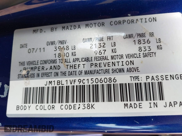 ✅ 2012 Mazda 3 i Touring • VIN: JM1BL1VF9C1506086 • Лот: 44968343. Опубликован ранее на IAAI с пробегом 155 818 миль. Бесплатный доступ к архиву аукционных продаж из США и подробный отчёт об истории автомобиля на DreamBid. Изображение 9.