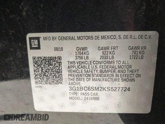 ✅ 2019 Chevrolet Cruze LS • VIN: 3G1BC6SM2KS527724 • Лот: 44960457. Опубликован ранее на IAAI с пробегом 103 785 миль. Бесплатный доступ к архиву аукционных продаж из США и подробный отчёт об истории автомобиля на DreamBid. Изображение 9.