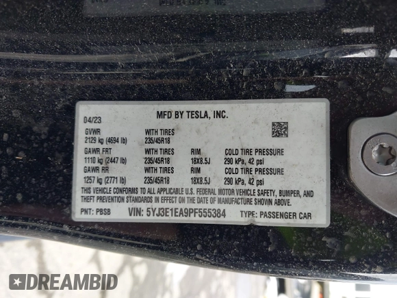 ✅ 2023 Tesla Model 3 • VIN: 5YJ3E1EA9PF555384 • Lot: 44056398. Wystawiony na IAAI z przebiegiem 46 965 mil. Bezpłatny archiwum sprzedaży aukcyjnych z USA i szczegółowy raport historii pojazdu na DreamBid. Zdjęcie 9.