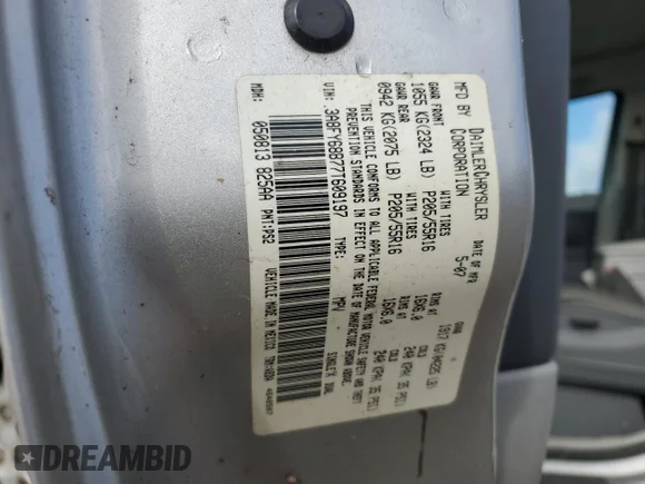 ✅ 2007 Chrysler PT Cruiser Limited • VIN: 3A8FY68B77T609197 • Lot: 91167655. Listed on Copart with 159,341 mi. Free auction sales archive from the USA and detailed vehicle history report at DreamBid. Image 13.