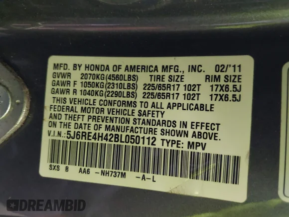 ✅ 2011 Honda CR-V SE • VIN: 5J6RE4H42BL050112 • Lot: 45191539. Listed on IAAI with 135,311 mi. Free auction sales archive from the USA and detailed vehicle history report at DreamBid. Image 9.