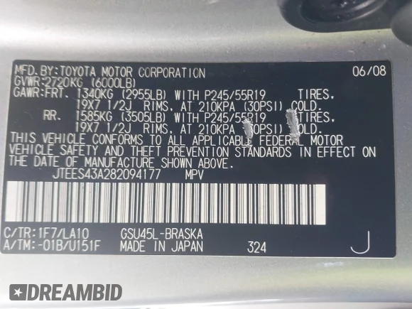 ✅ 2008 Toyota Highlander Sport • VIN: JTEES43A282094177 • Lot: 44512037. Wystawiony na IAAI z przebiegiem 133 018 mil. Bezpłatny archiwum sprzedaży aukcyjnych z USA i szczegółowy raport historii pojazdu na DreamBid. Zdjęcie 9.