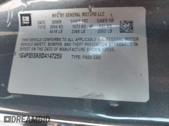 ✅ 2013 Buick Verano Group • VIN: 1G4PS5SK8D4147259 • Lot: 45246931. Wystawiony na IAAI z przebiegiem 185 899 mil. Bezpłatny archiwum sprzedaży aukcyjnych z USA i szczegółowy raport historii pojazdu na DreamBid. Zdjęcie 9.
