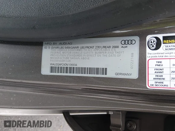 ✅ 2013 Audi A7 Prestige • VIN: WAU2GAFC9DN106934 • Лот: 44290530. Опубліковано раніше на IAAI з пробігом 168 349 миль. Безкоштовний доступ до архіву аукціонних продажів зі США та докладний звіт про історію автомобіля на DreamBid. Зображення 9.