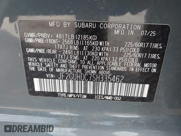 ✅ 2025 Subaru Crosstrek Premium • VIN: JF2GUHDC7SH335462 • Lot: 43619291. Wystawiony na IAAI z przebiegiem 2 295 mil. Bezpłatny archiwum sprzedaży aukcyjnych z USA i szczegółowy raport historii pojazdu na DreamBid. Zdjęcie 9.