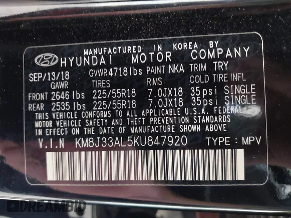 ✅ 2019 Hyundai Tucson Limited • VIN: KM8J33AL5KU847920 • Lot: 42482728. Wystawiony na IAAI z przebiegiem 72 687 mil. Bezpłatny archiwum sprzedaży aukcyjnych z USA i szczegółowy raport historii pojazdu na DreamBid. Zdjęcie 9.