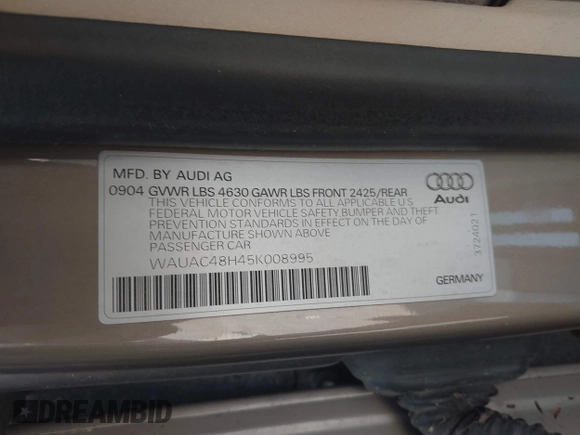 ✅ 2005 Audi A4 1.8T • VIN: WAUAC48H45K008995 • Lot: 42947928. Wystawiony na IAAI z przebiegiem 129 217 mil. Bezpłatny archiwum sprzedaży aukcyjnych z USA i szczegółowy raport historii pojazdu na DreamBid. Zdjęcie 9.