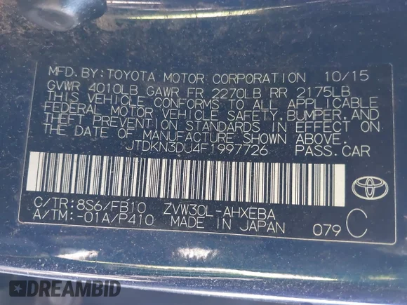 ✅ 2015 Toyota Prius Two • VIN: JTDKN3DU4F1997726 • Lot: 44115030. Wystawiony na IAAI z przebiegiem Nie podano. Bezpłatny archiwum sprzedaży aukcyjnych z USA i szczegółowy raport historii pojazdu na DreamBid. Zdjęcie 9.