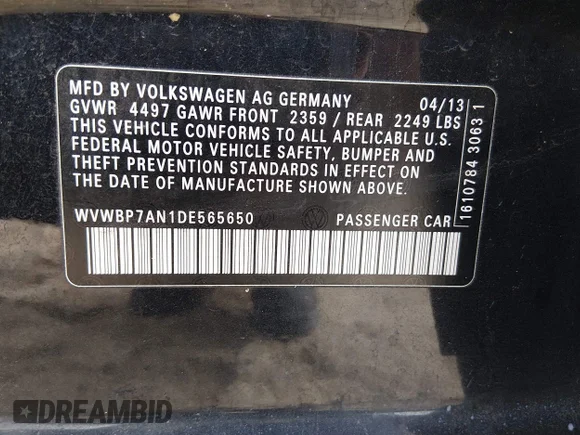 ✅ 2013 Volkswagen CC R-Line • VIN: WVWBP7AN1DE565650 • Lot: 44419965. Wystawiony na IAAI z przebiegiem 102 682 mil. Bezpłatny archiwum sprzedaży aukcyjnych z USA i szczegółowy raport historii pojazdu na DreamBid. Zdjęcie 9.