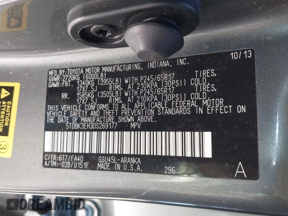 ✅ 2013 Toyota Highlander SE • VIN: 5TDBK3EH3DS269177 • Lot: 44256614. Wystawiony na IAAI z przebiegiem 191 925 mil. Bezpłatny archiwum sprzedaży aukcyjnych z USA i szczegółowy raport historii pojazdu na DreamBid. Zdjęcie 9.