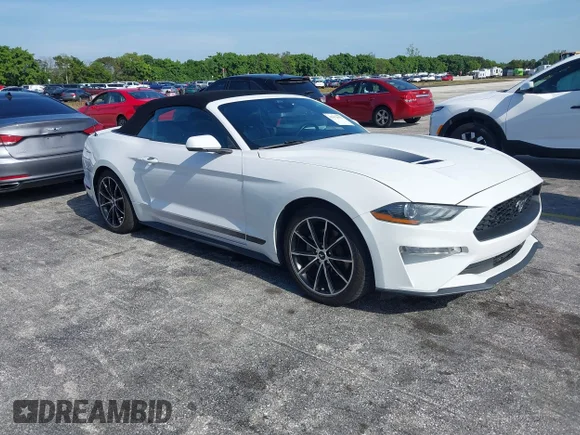 ✅ 2021 Ford Mustang EcoBoost • VIN: 1FATP8UH4M5114475 • Lot: 43072657. Listed on IAAI with 91,377 mi. Free auction sales archive from the USA and detailed vehicle history report at DreamBid. Image 1.