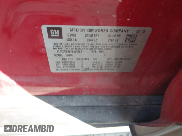 ✅ 2015 Chevrolet Trax LS • VIN: KL7CJKSB8FB155863 • Lot: 43700800. Wystawiony na IAAI z przebiegiem 151 292 mil. Bezpłatny archiwum sprzedaży aukcyjnych z USA i szczegółowy raport historii pojazdu na DreamBid. Zdjęcie 9.