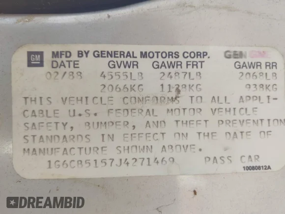✅ 1988 Cadillac Fleetwood • VIN: 1G6CB5157J4271469 • Lot: 42487701. Wystawiony na IAAI z przebiegiem Nie podano. Bezpłatny archiwum sprzedaży aukcyjnych z USA i szczegółowy raport historii pojazdu na DreamBid. Zdjęcie 9.