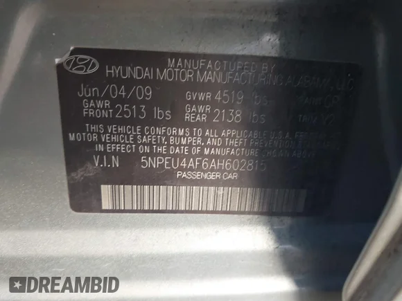 ✅ 2010 Hyundai Sonata SE • VIN: 5NPEU4AF6AH602815 • Lot: 41268781. Wystawiony na IAAI z przebiegiem 215 103 mil. Bezpłatny archiwum sprzedaży aukcyjnych z USA i szczegółowy raport historii pojazdu na DreamBid. Zdjęcie 9.