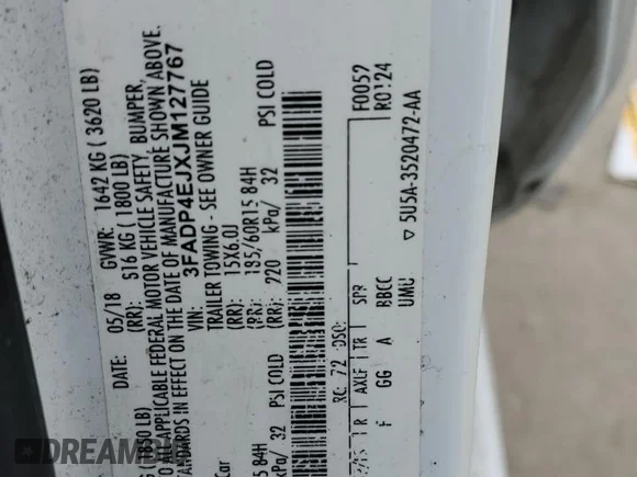 ✅ 2018 Ford Fiesta SE • VIN: 3FADP4EJXJM127767 • Лот: 40177934. Опубликован ранее на Copart с пробегом 133 610 миль. Бесплатный доступ к архиву аукционных продаж из США и подробный отчёт об истории автомобиля на DreamBid. Изображение 12.