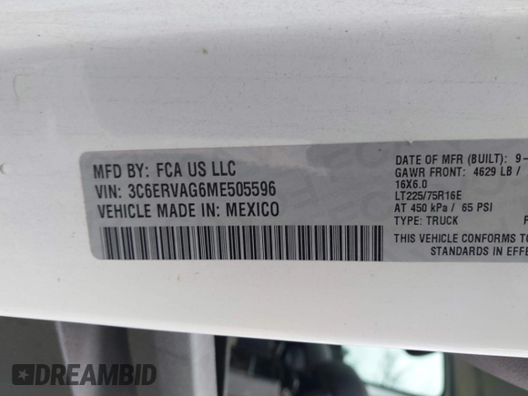 ✅ 2021 Ram ProMaster • VIN: 3C6ERVAG6ME505596 • Lot: 44325359. Wystawiony na IAAI z przebiegiem 151 437 mil. Bezpłatny archiwum sprzedaży aukcyjnych z USA i szczegółowy raport historii pojazdu na DreamBid. Zdjęcie 9.