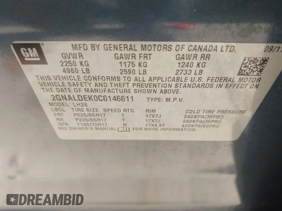 ✅ 2012 Chevrolet Equinox 1LT • VIN: 2GNALDEK0C6146611 • Lot: 44199813. Listed on IAAI with 181,744 mi. Free auction sales archive from the USA and detailed vehicle history report at DreamBid. Image 9.
