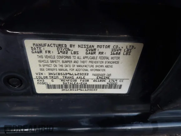 ✅ 2006 Nissan Sentra S • VIN: 3N1CB51D96L625033 • Lot: 43915842. Wystawiony na IAAI z przebiegiem 235 731 mil. Bezpłatny archiwum sprzedaży aukcyjnych z USA i szczegółowy raport historii pojazdu na DreamBid. Zdjęcie 9.