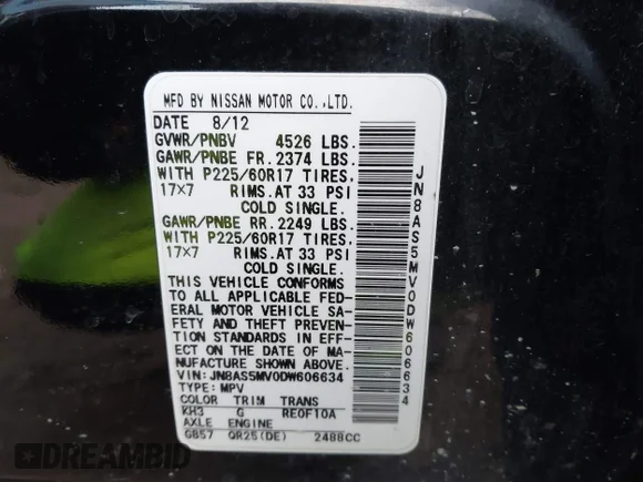 ✅ 2013 Nissan Rogue SV • VIN: JN8AS5MV0DW606634 • Lot: 44161655. Wystawiony na IAAI z przebiegiem 124 487 mil. Bezpłatny archiwum sprzedaży aukcyjnych z USA i szczegółowy raport historii pojazdu na DreamBid. Zdjęcie 9.