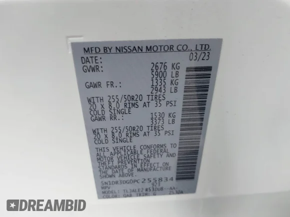 ✅ 2023 Nissan Pathfinder Platinum • VIN: 5N1DR3DG0PC255834 • Lot: 42211426. Wystawiony na IAAI z przebiegiem 24 523 mil. Bezpłatny archiwum sprzedaży aukcyjnych z USA i szczegółowy raport historii pojazdu na DreamBid. Zdjęcie 9.
