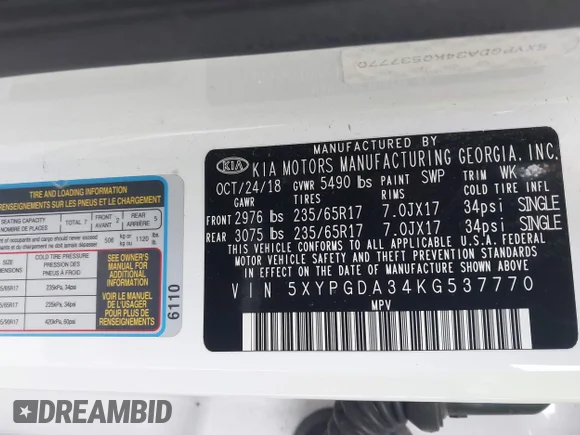 ✅ 2019 Kia Sorento LX • VIN: 5XYPGDA34KG537770 • Lot: 43711246. Wystawiony na IAAI z przebiegiem 91 060 mil. Bezpłatny archiwum sprzedaży aukcyjnych z USA i szczegółowy raport historii pojazdu na DreamBid. Zdjęcie 9.